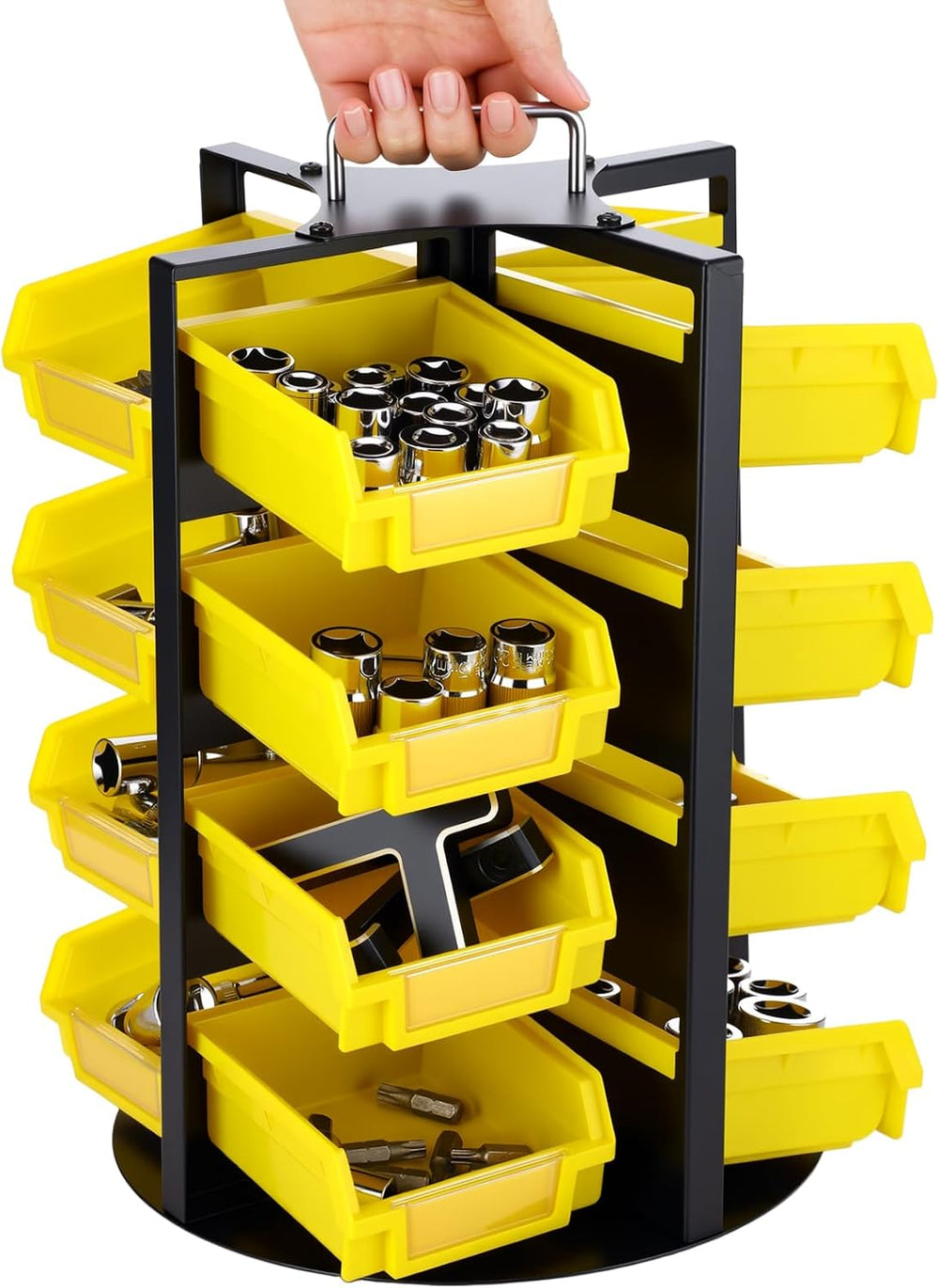Lounsweer Rotating Storage Bins 4 Tiers 16 Bins Tool Organizer, Yellow