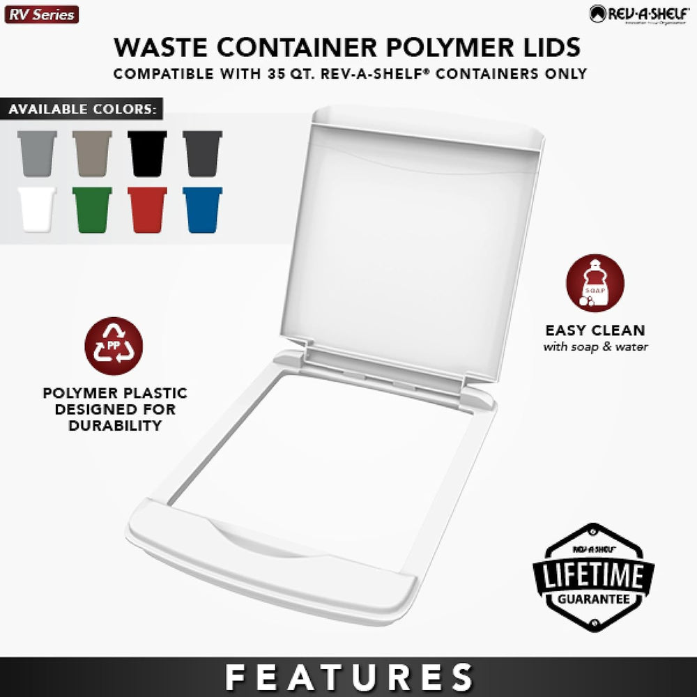 Rev-A-Shelf 35 Qt Garbage Can Lid for Base Kitchen and Bathroom Cabinet Bin