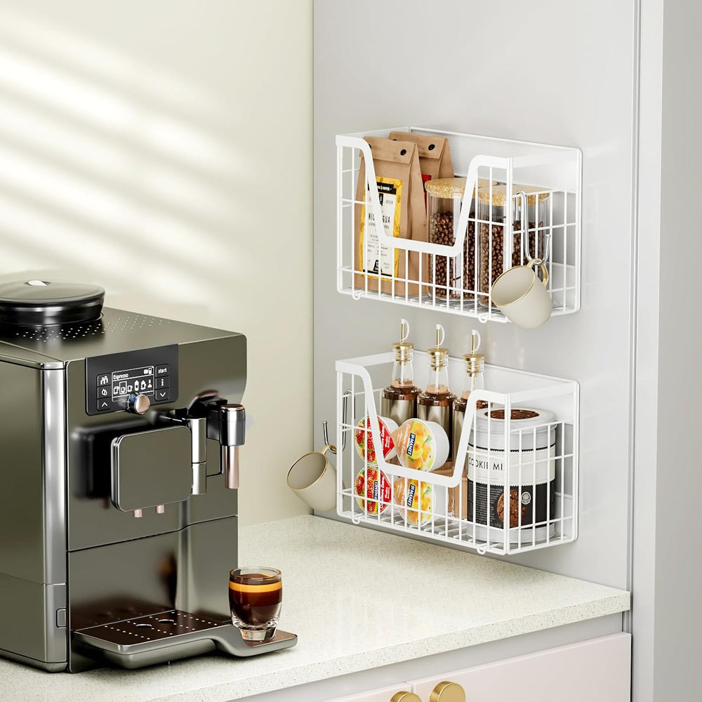 2 Set Magnetic Fridge Shelf, White Magnetic Fruit Basket for Fridge