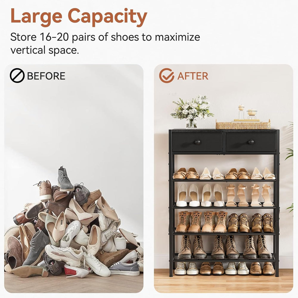 5 Tier Shoe Rack with 2 Drawers, 16-20 Pairs Charcoal