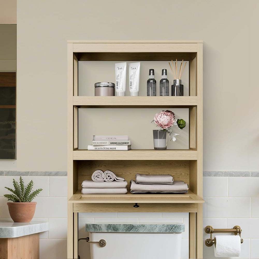 Over Toilet Storage Cabinet with Barn Door & Adjustable Shelves