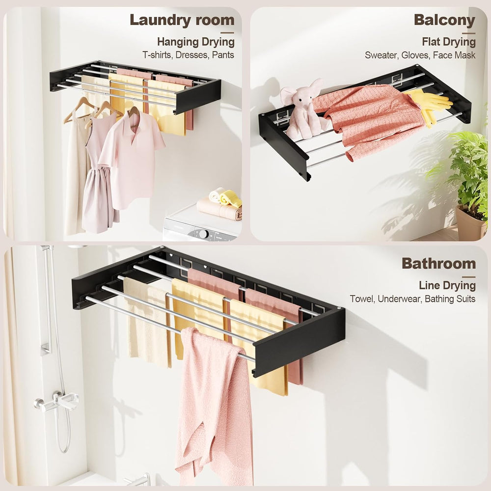 Wall Mounted Clothes Drying Rack Folding Indoor, Foldable Laundry Drying Rack...