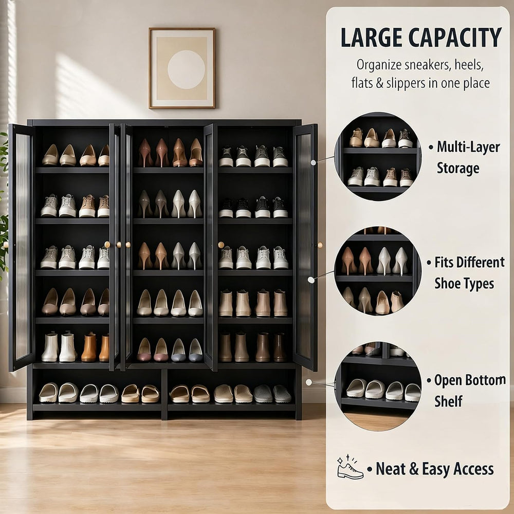7 Tier Bamboo Shoe Cabinet - Shoe Storage Cabinet with Doors, 35-40 Pairs Bam...