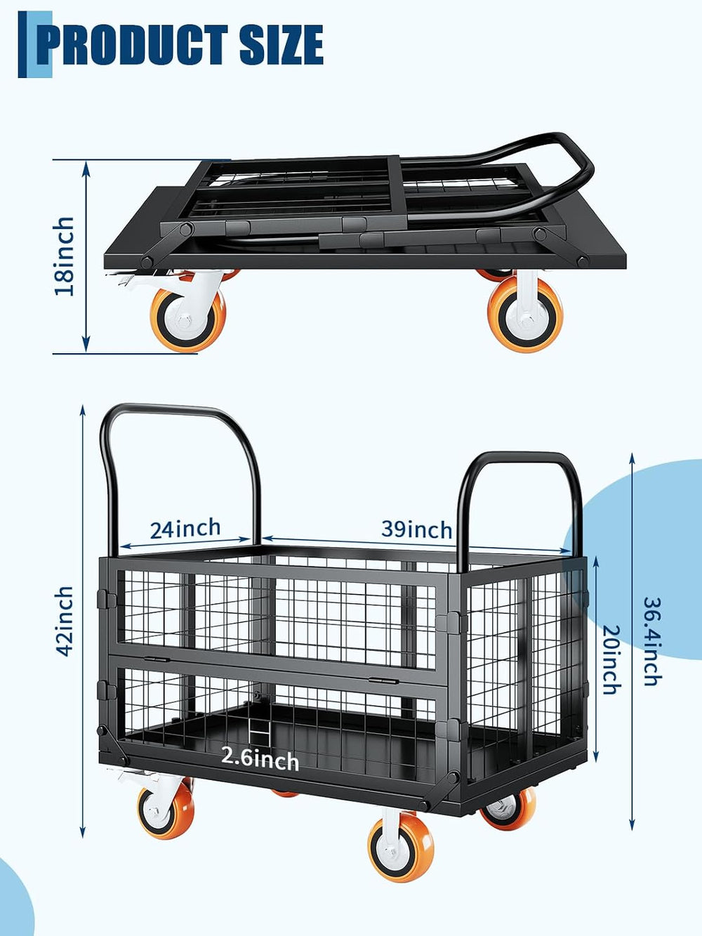 GarveeTech Platform Truck with Cage, 6-in-1 Multi-Purpose Flatbed Cart