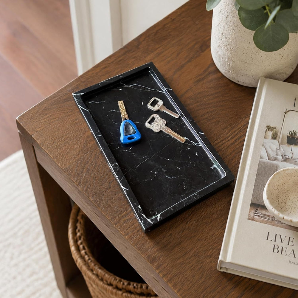 Natural Black Marble Vanity Tray, 9.8"x5.9"