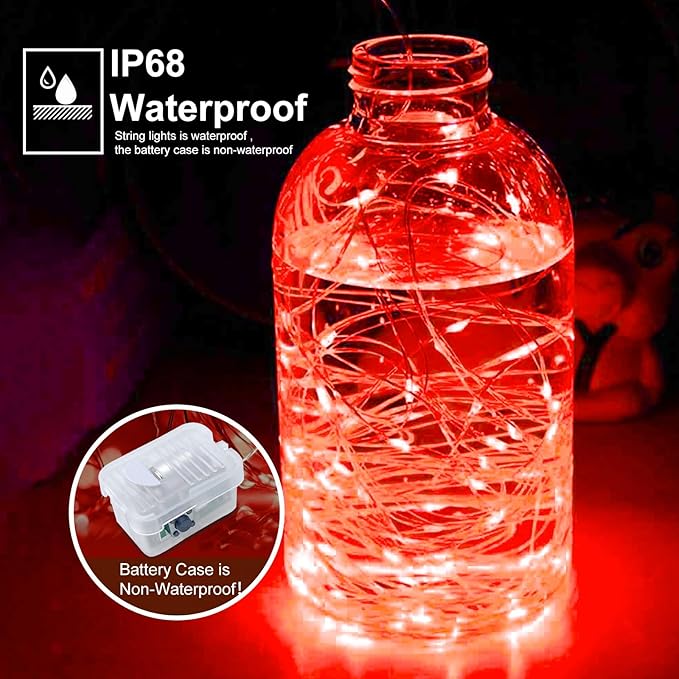pozzolanas 100 Pack Red Battery Operated String Lights - 7ft Waterproof Fairy...