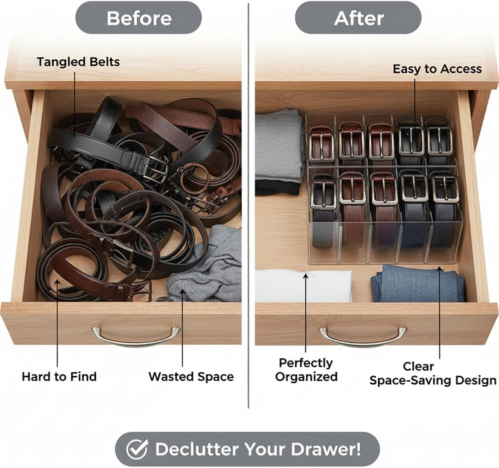 Belt storage Organizer for Closet with Removable Dividers - 5 Compartments &a...