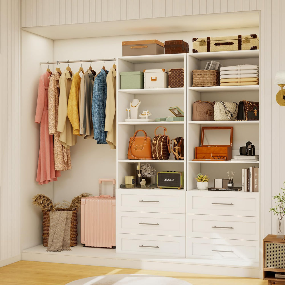 Closet System with 3 Drawers & 4 Shelves, Wood Closet Organizer System wi...