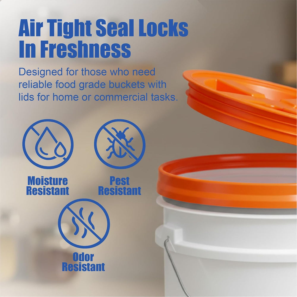 ePackageSupply 5 Gallon Bucket - Food Grade w/Lid BPA-Free, White/Orange, 3