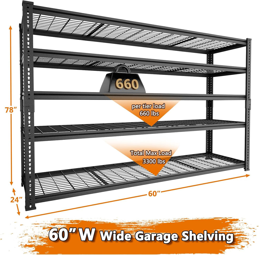 ROOMTEC Garage Shelving, 3300 LBS Capacity Storage Shelves Heavy Duty, 5 Tier...
