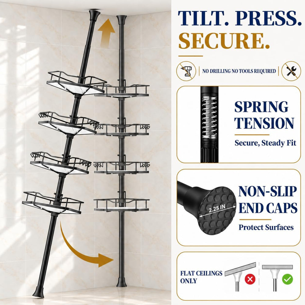 Rustproof Corner Shower Caddy Tension Pole for Shampoo Holder