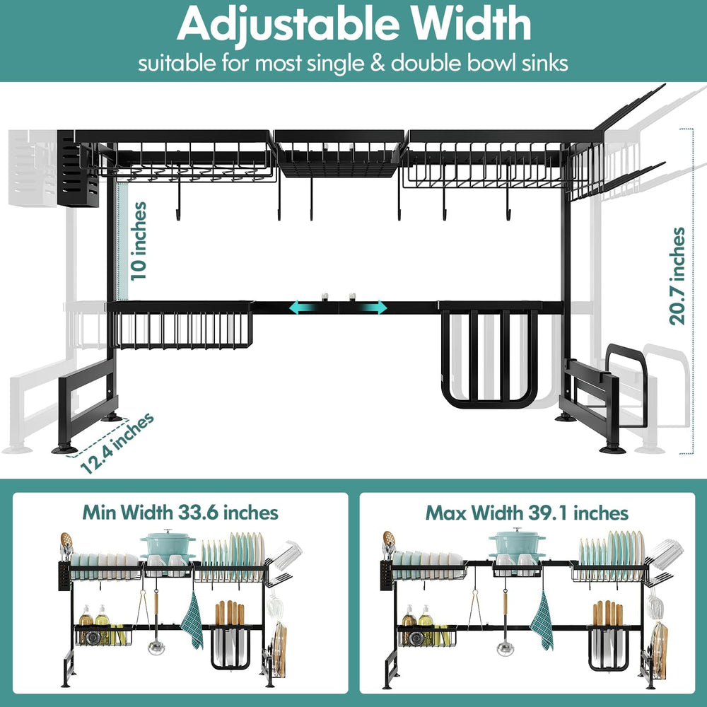 MAJALiS 2 Tier Extra Large Stainless Steel Over The Sink Dish Drying Rack