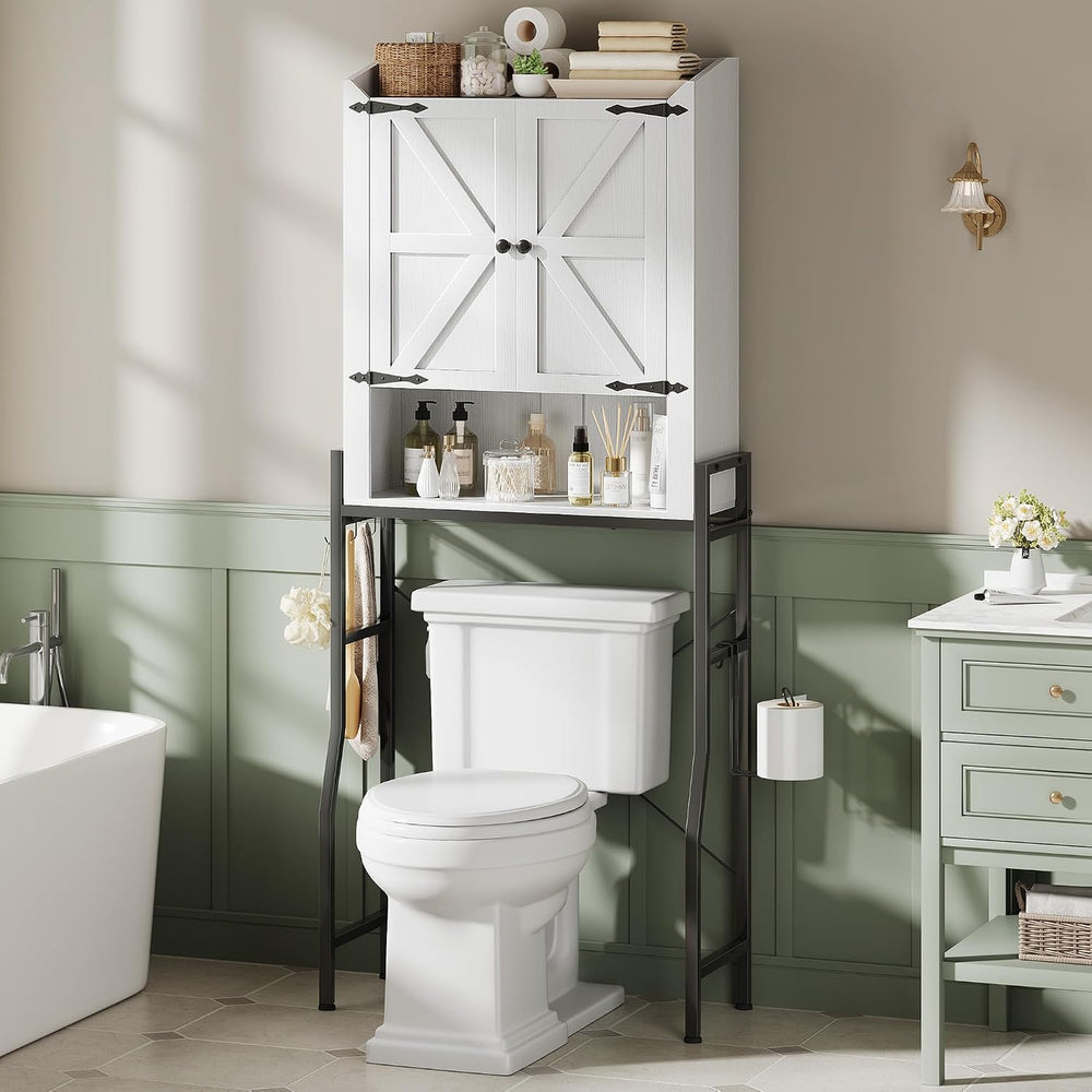 Over The Toilet Storage Cabinet with 2-Door & Metal Stand, White