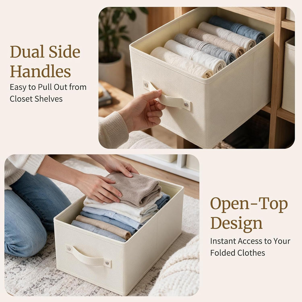 Storage Boxes, Fabric Clothes Bins, 3 Pack, Beige, 16.1x9.8x6.5 In