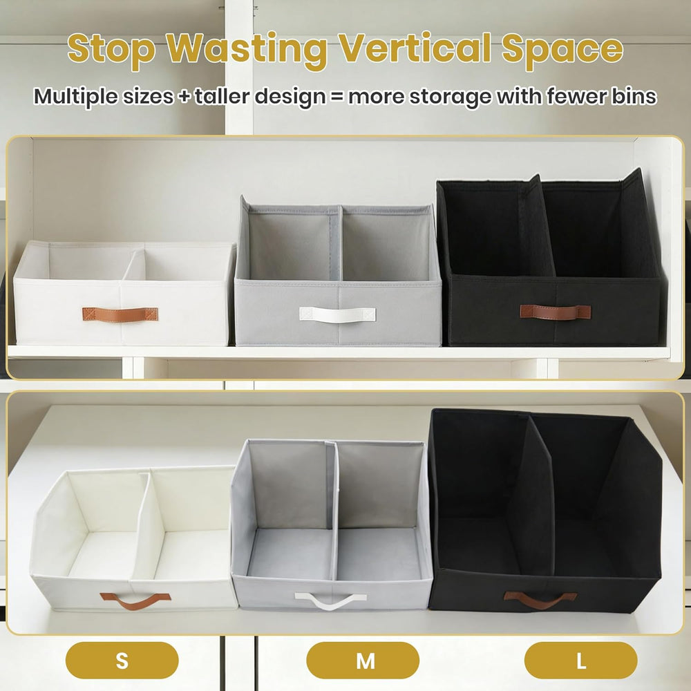 Closet Organizers Storage, Medium Collapsible Bin 6pc, Light Gray