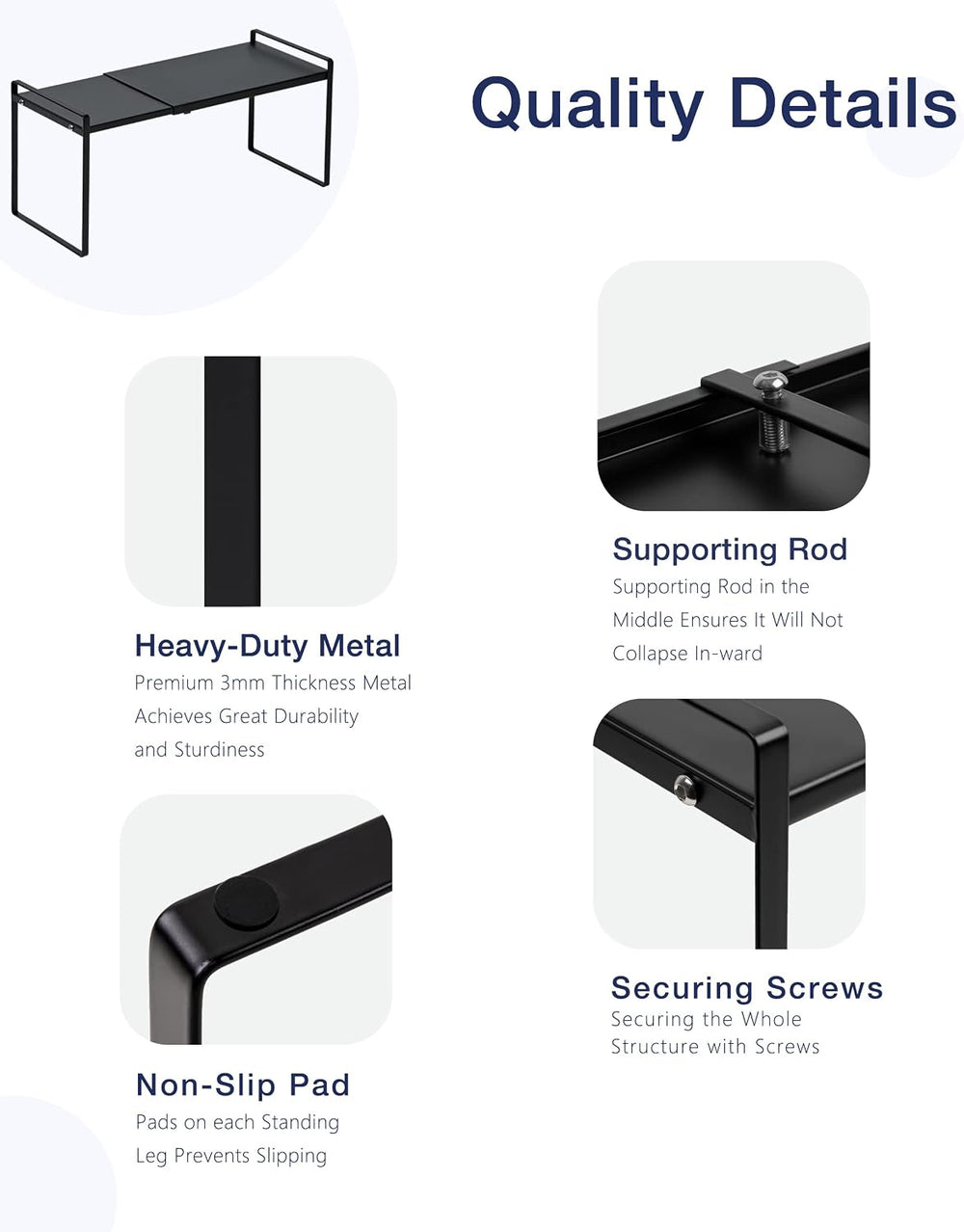 Expandable Shelf for Cabinets, Cabinet Shelf Riser, 12" Black