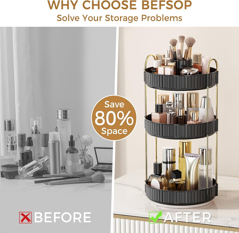 360° Rotating Makeup Organizer, Upgraded 3 Tier Skincare Perfume Organizers f...