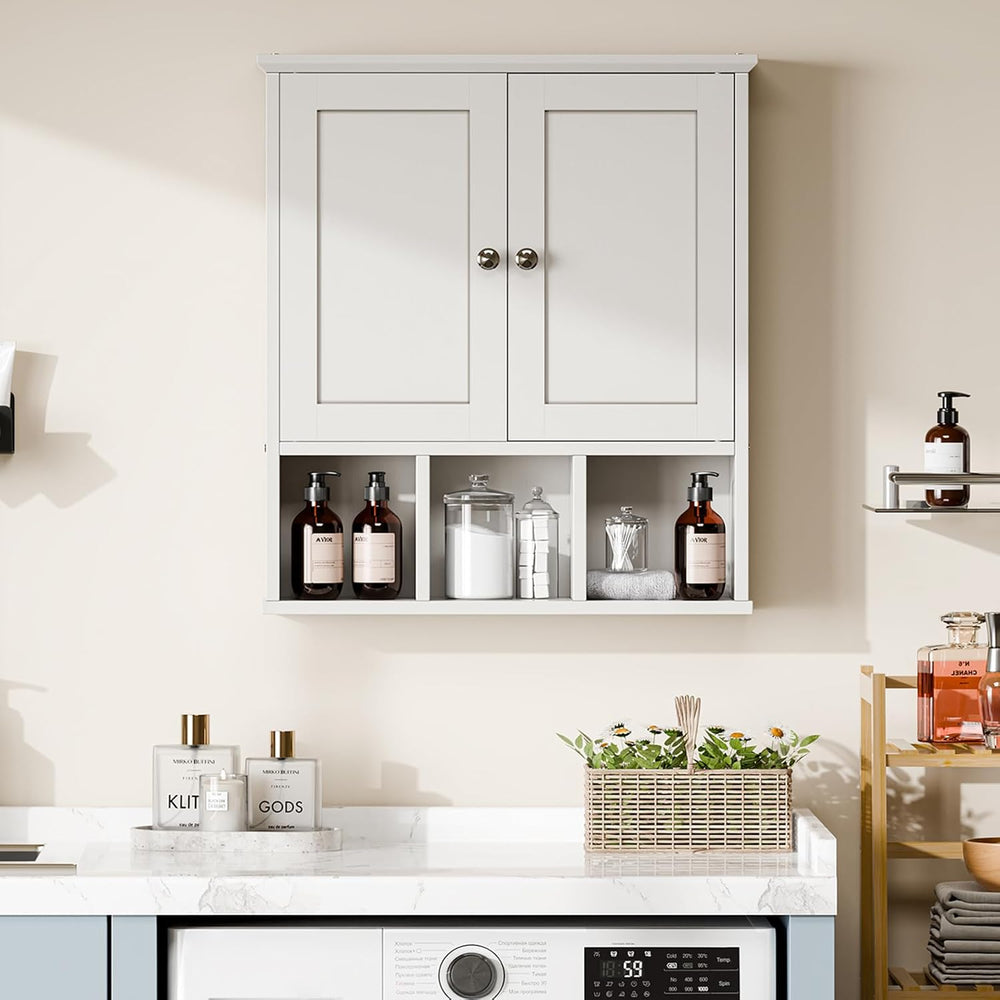 Bathroom Wall Cabinet, Bathroom Cabinet Wall Mount with 2 Doors and 3 Open Sh...