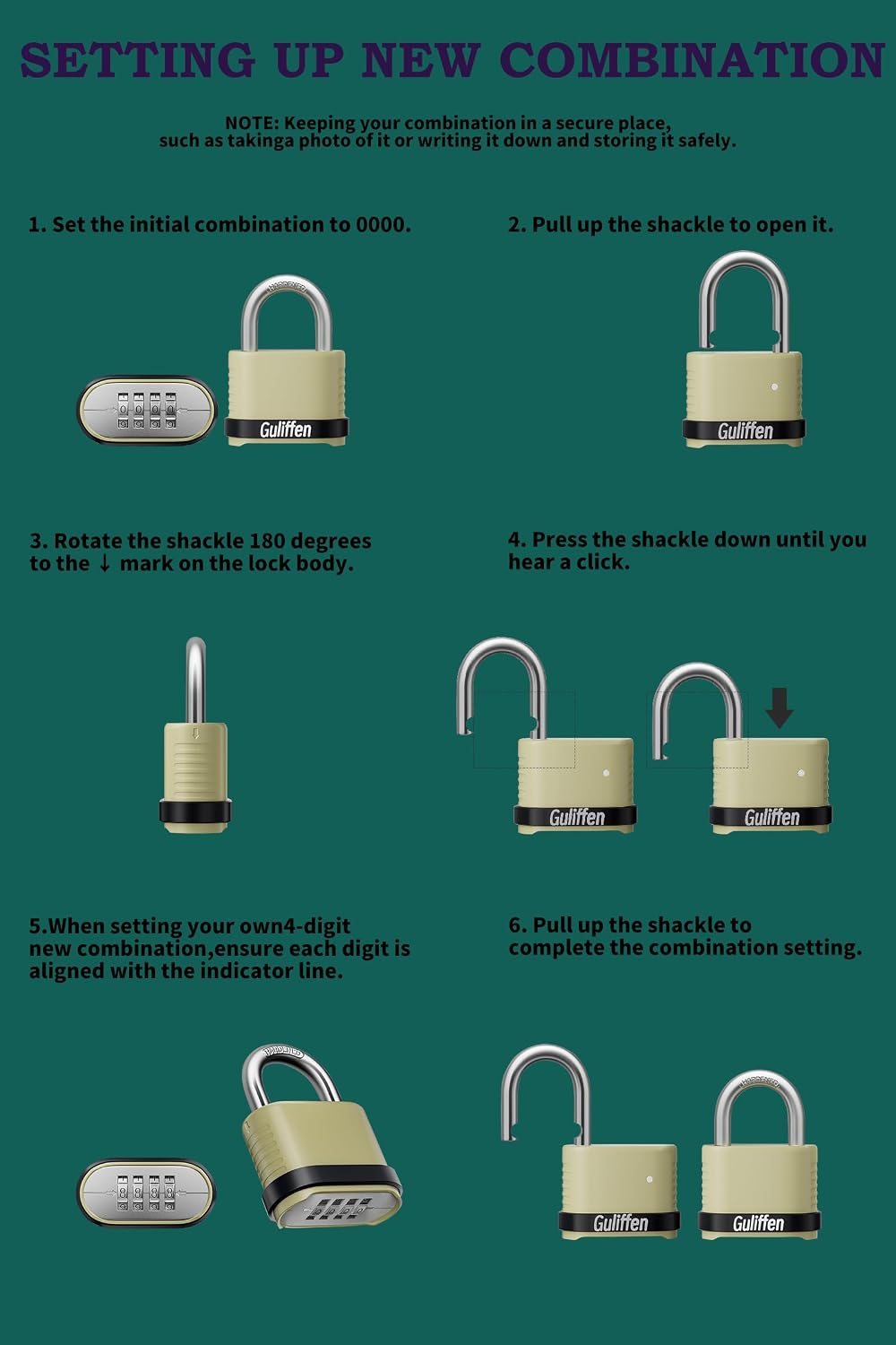Guliffen Heavy Duty Combination Padlock, Outdoor Combo Lock Weatherproof, Pad...