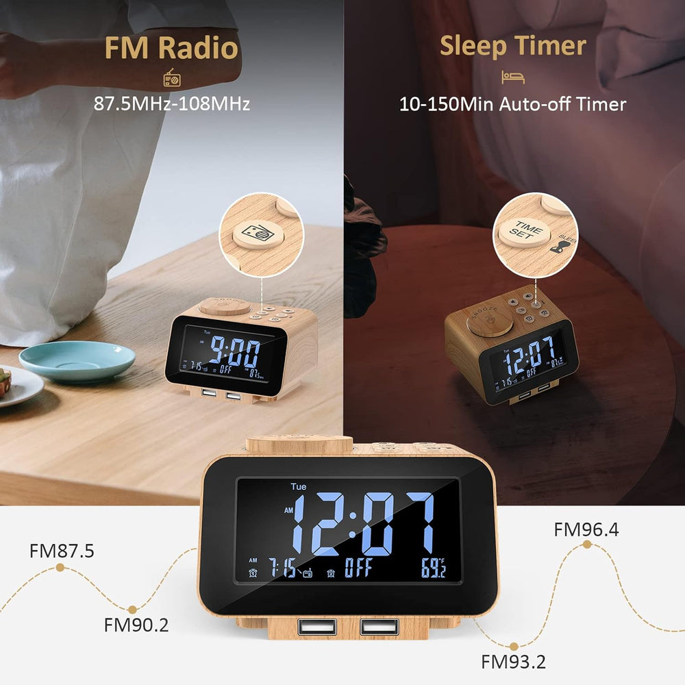 uscce Digital Dual Alarm Clock Radio for Bedrooms with Weekday/Weekend Mode