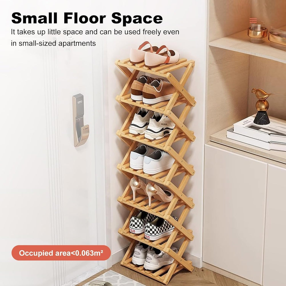 YYW Bamboo Shoe Rack, Foldable Vertical Free Standing Shoe Storage Shelf
