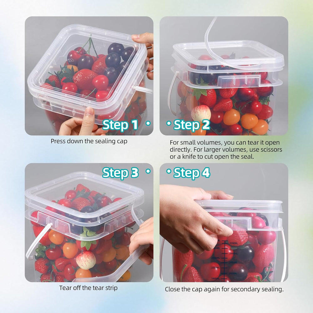 ASEVAT Square 3.5 Gallon Bucket with Lid, Clear Food Grade Storage Containers...
