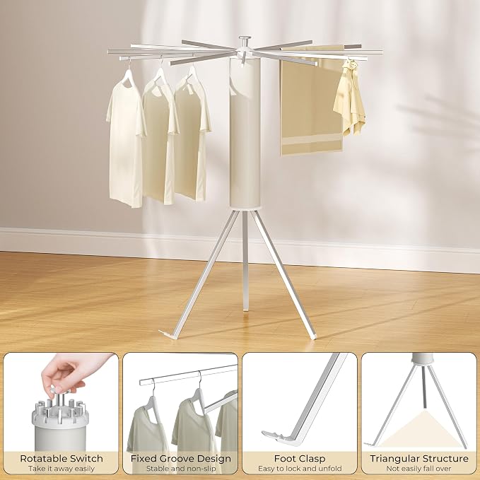 Tripod Clothes Drying Rack, Garment Rack Portable and Foldable Space Saving