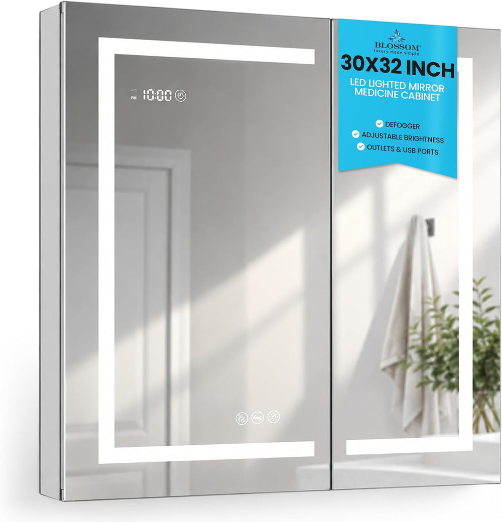BLOSSOM Recessed or Surface LED Mirror Medicine Cabinet with Lights, LED Medi...