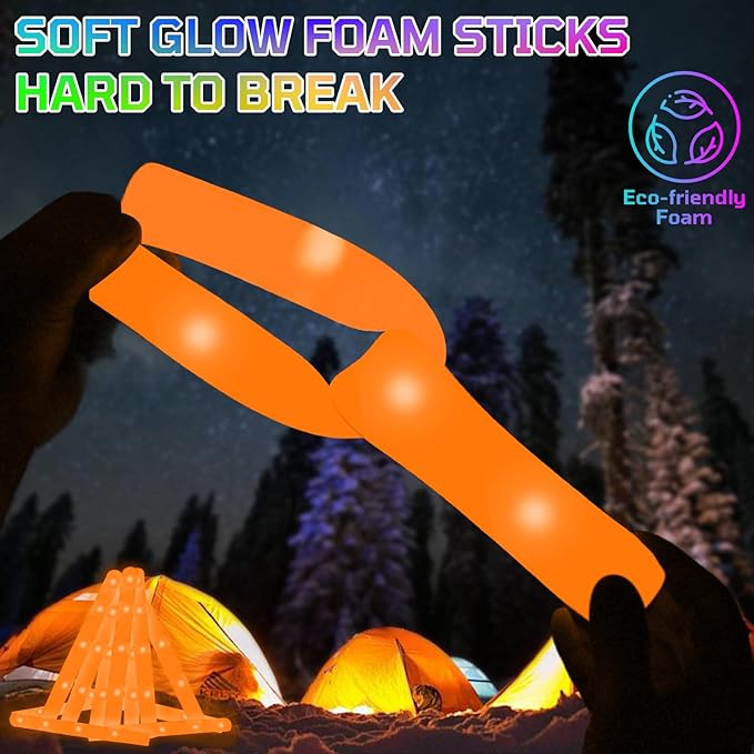 Foam Glow Sticks Bulk, 30 PCS Orange Light Up Foam Sticks 3 Modes, Glow Party...