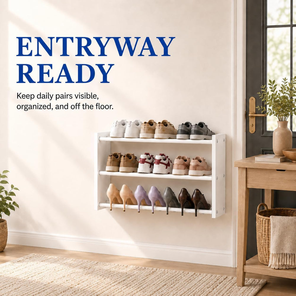 3 Pack 3 Tier Wall Mounted Shoe Rack, 17"-30"Adjustable Hanging Sho...