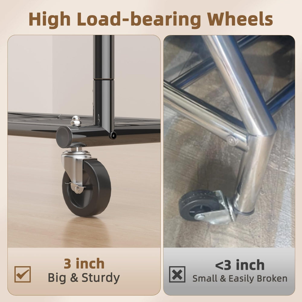 Heavy Duty Clothes Rack Load 556 LBS, Rolling Clothing Rack With Shelves, Hei...