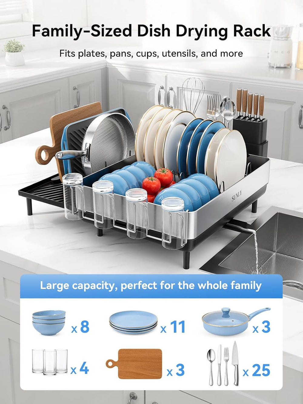 Large Dish Drying Rack, Expandable Dish Rack for Kitchen Counter, 304 Stainle...