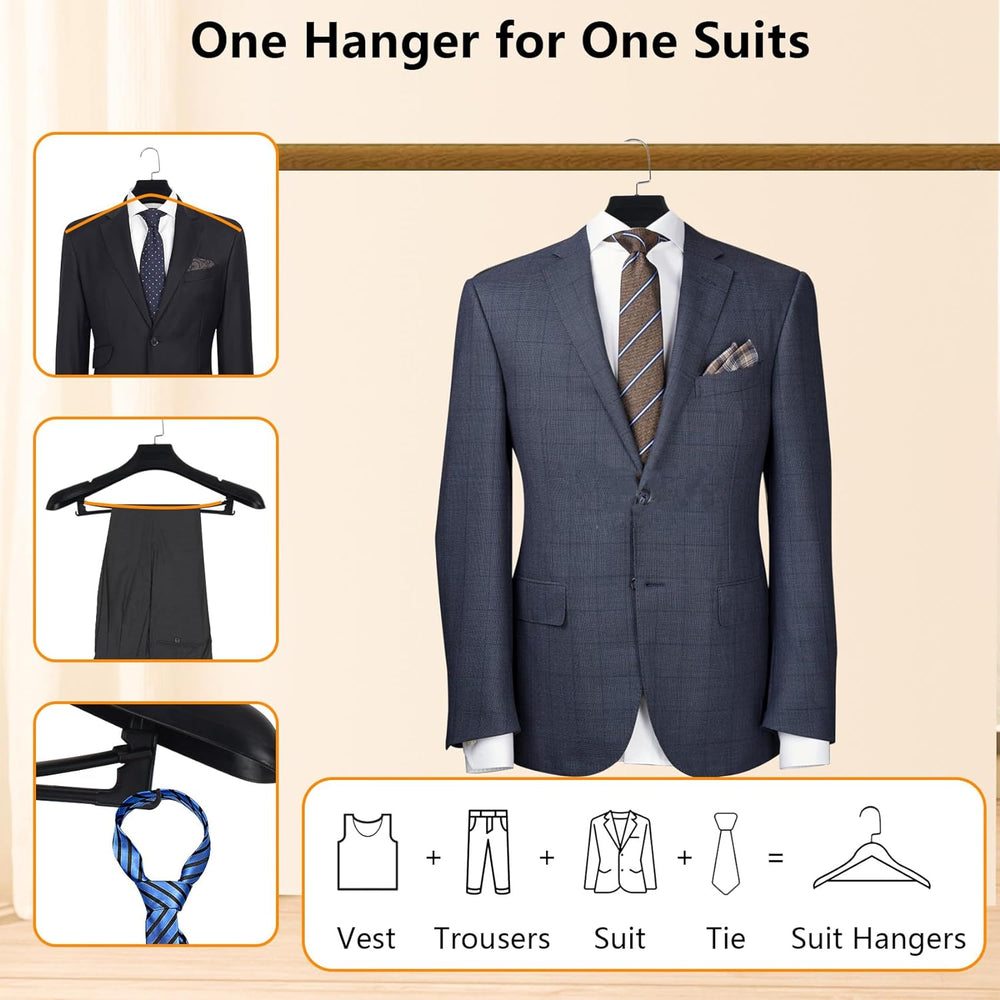 DEDU Suit Hangers for Men 30 Pack Width 17.7", Black Coat Hangers no Sho...