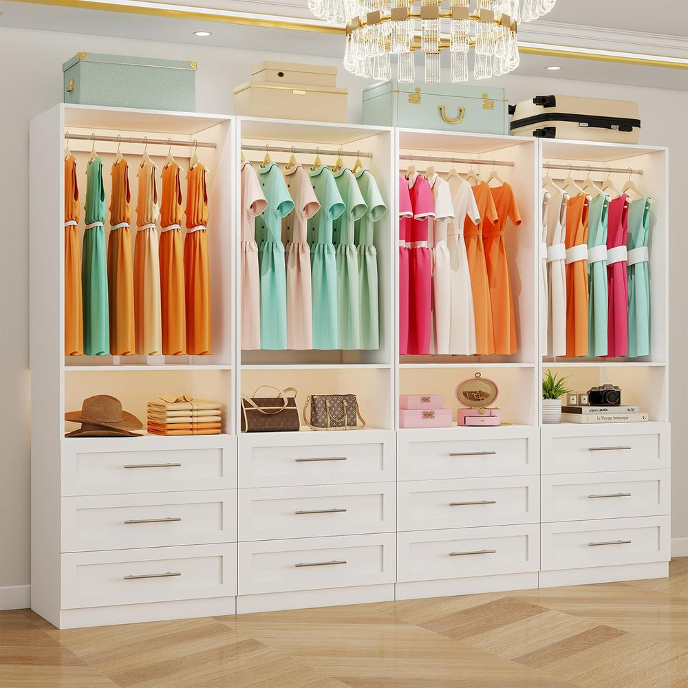 Closet System with 4 Sets, 8FT-21FT Custom Closet System with 9 Drawers for W...