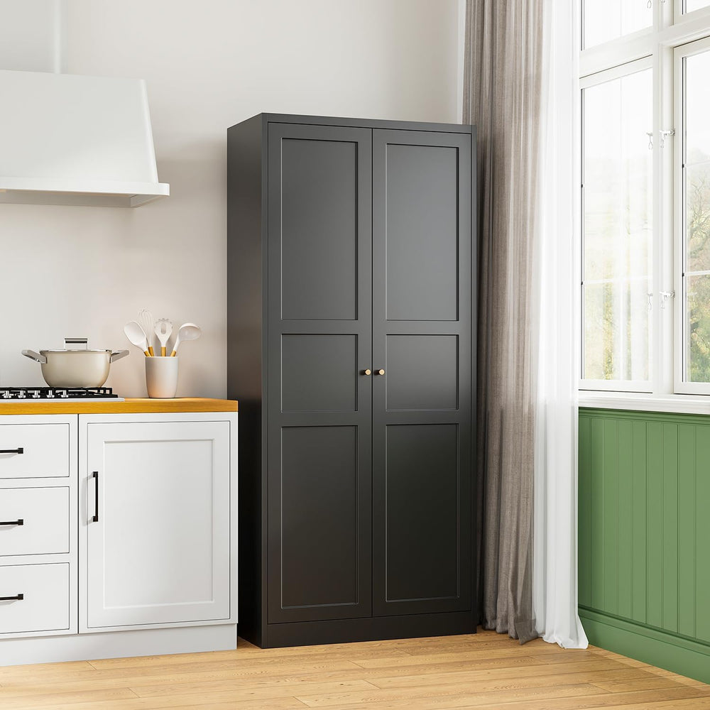 Black Storage Cabinet with Adjustable Shelves-Metal Home Kitchen Pantry Cabin...