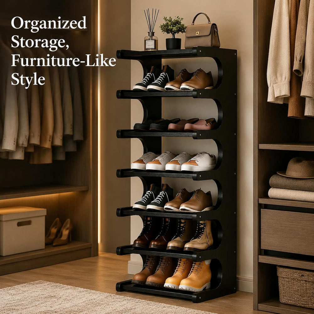 39" Bamboo Shoe Rack - Vertical Shoe Organizer Rack for Small Space, Nar...