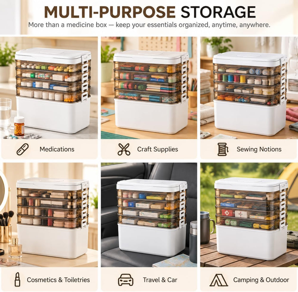 5-Tier Medicine Storage Box with Labels, 12 X 6 X 12 in Medicine Cabinet Orga...