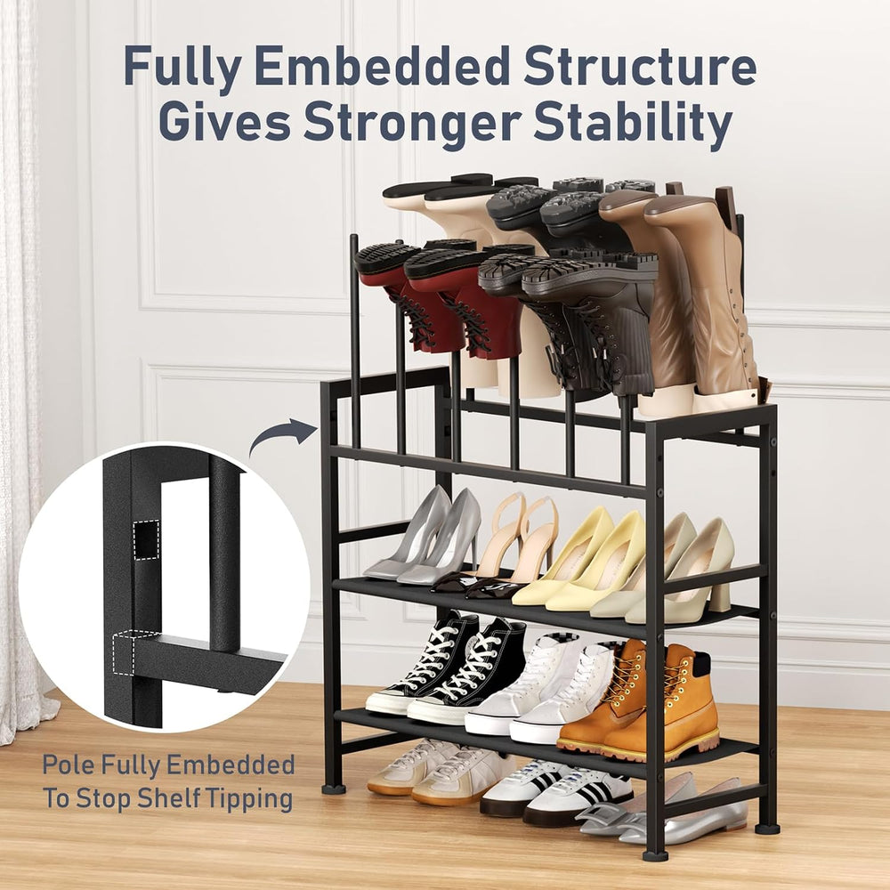 DIMJ Boot Rack 4-Tier - Black Metal Boot Storage Rack for Tall Boots Organize...