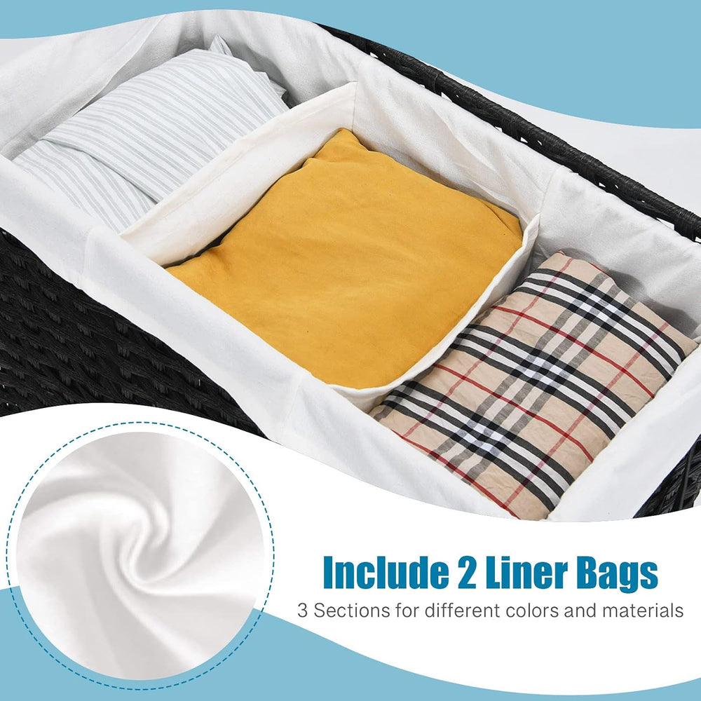 GOFLAME Laundry Hamper with Lid and Wheels, 125L Hand Woven Rattan Laundry Ba...