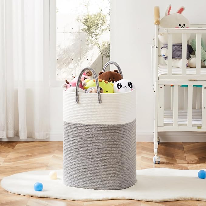 Laundry Basket, Woven Cotton Rope Laundry Hamper, Versatile Storage