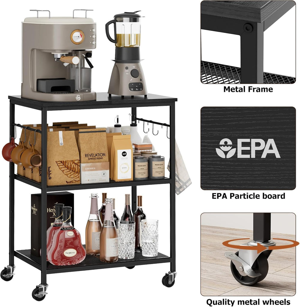 3-Tier Rolling Kitchen Microwave Cart, Utility Cart