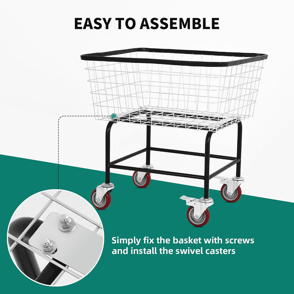 Large Rolling Laundry Cart with Wheels, Holds 2 Washer Loads, Steel