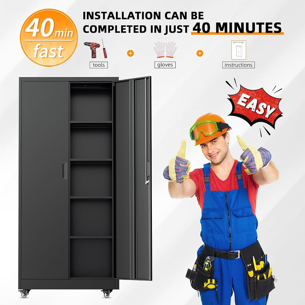 Bonusall Garage Cabinets with Wheels, 73" H Metal Locking Cabinet with 2...