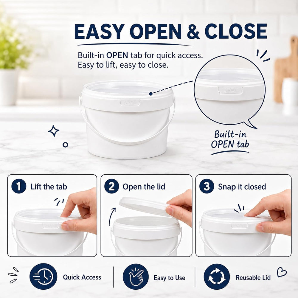 METAPACK 135 fl oz / 1 gal Clear Food Grade Plastic Buckets with Lids & H...