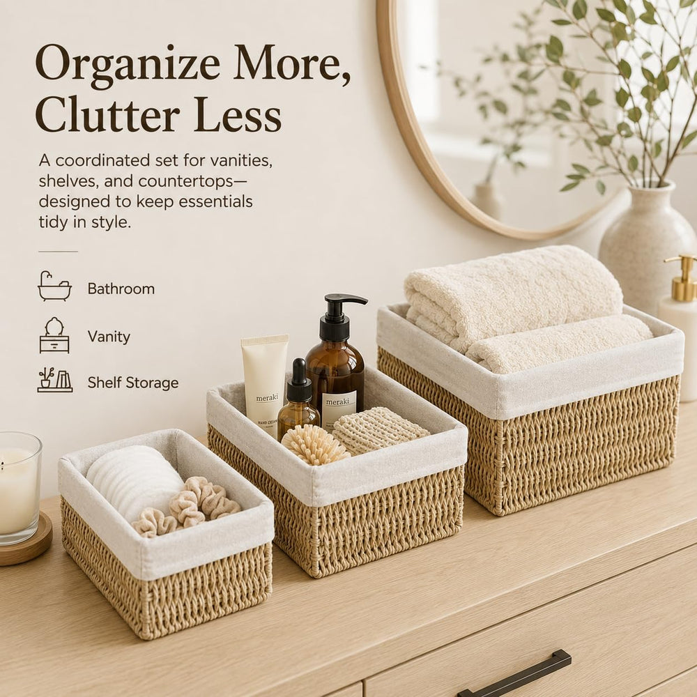 Large Woven Storage Baskets Set of 3, Shelf & Closet Bins