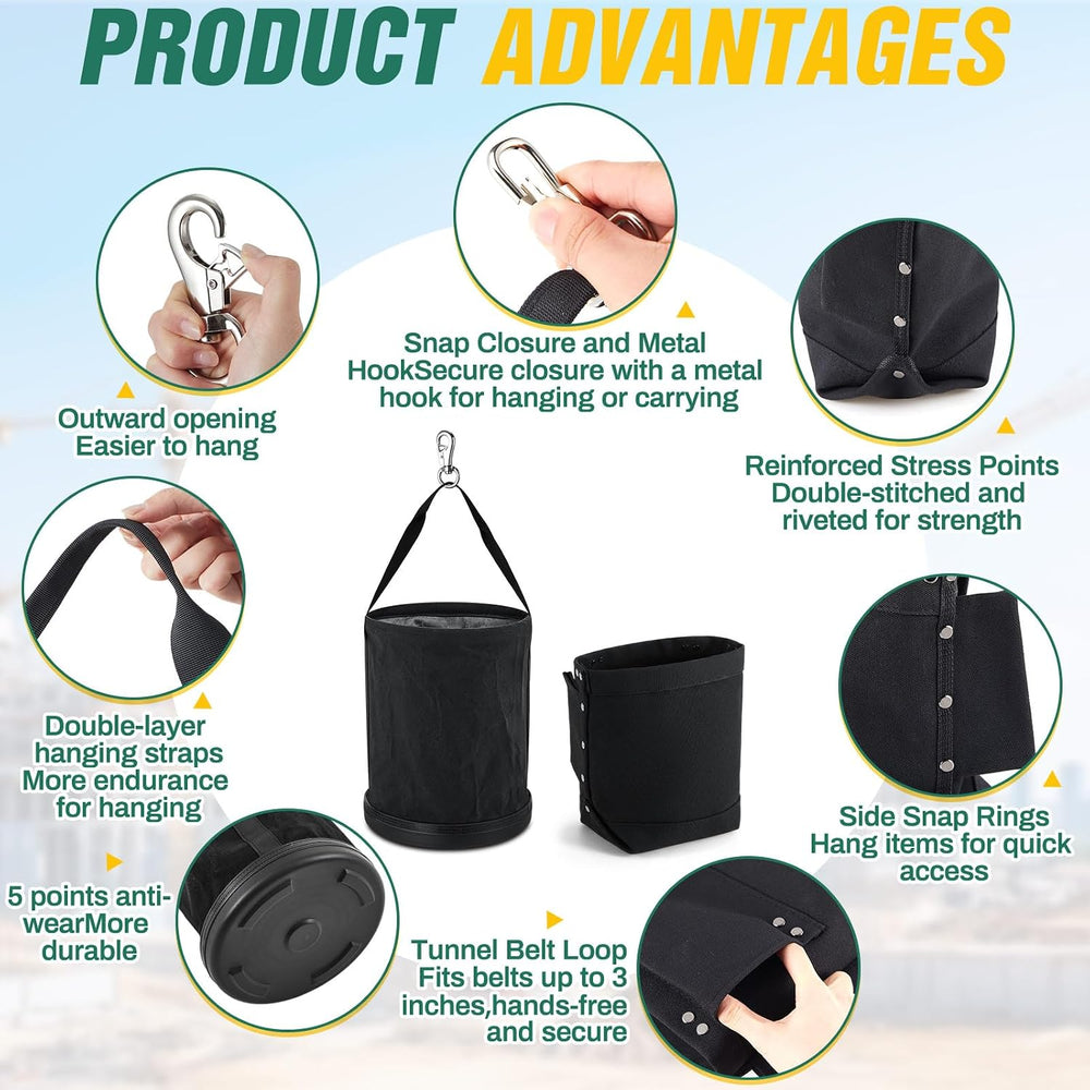 2 Pcs Lineman Canvas Tool Bucket Set Heavy Duty Canvas Bucket and Black Nut B...