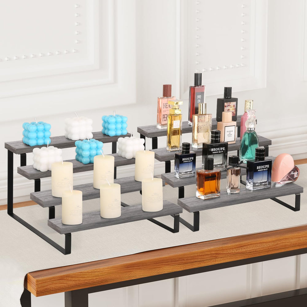 Wooden Display Riser Stand, Tiered Perfume and Cologne Organizer Stand, 4 Tie...