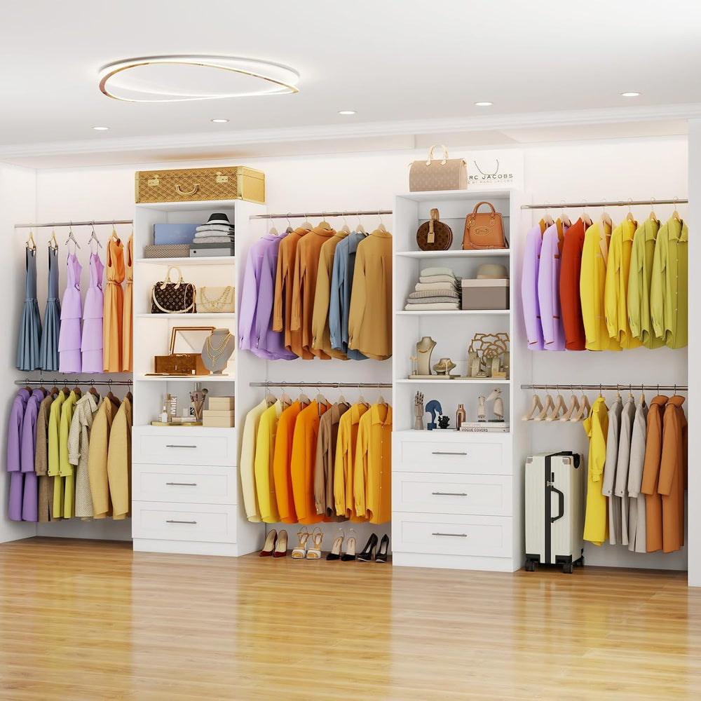 Closet System with 6 Drawers, 3.4FT-15FT Closet Organizer System with 8 Expan...