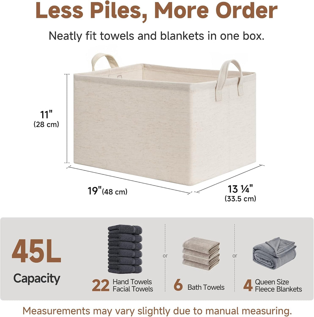 StorageWorks Linen Closet Storage Bins, 45L Storage Baskets, Beige, 2-Pack