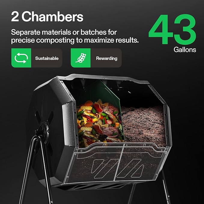 VIVOSUN Outdoor Tumbling Composter Dual Rotating Batch Compost Bin, 43 Gallon